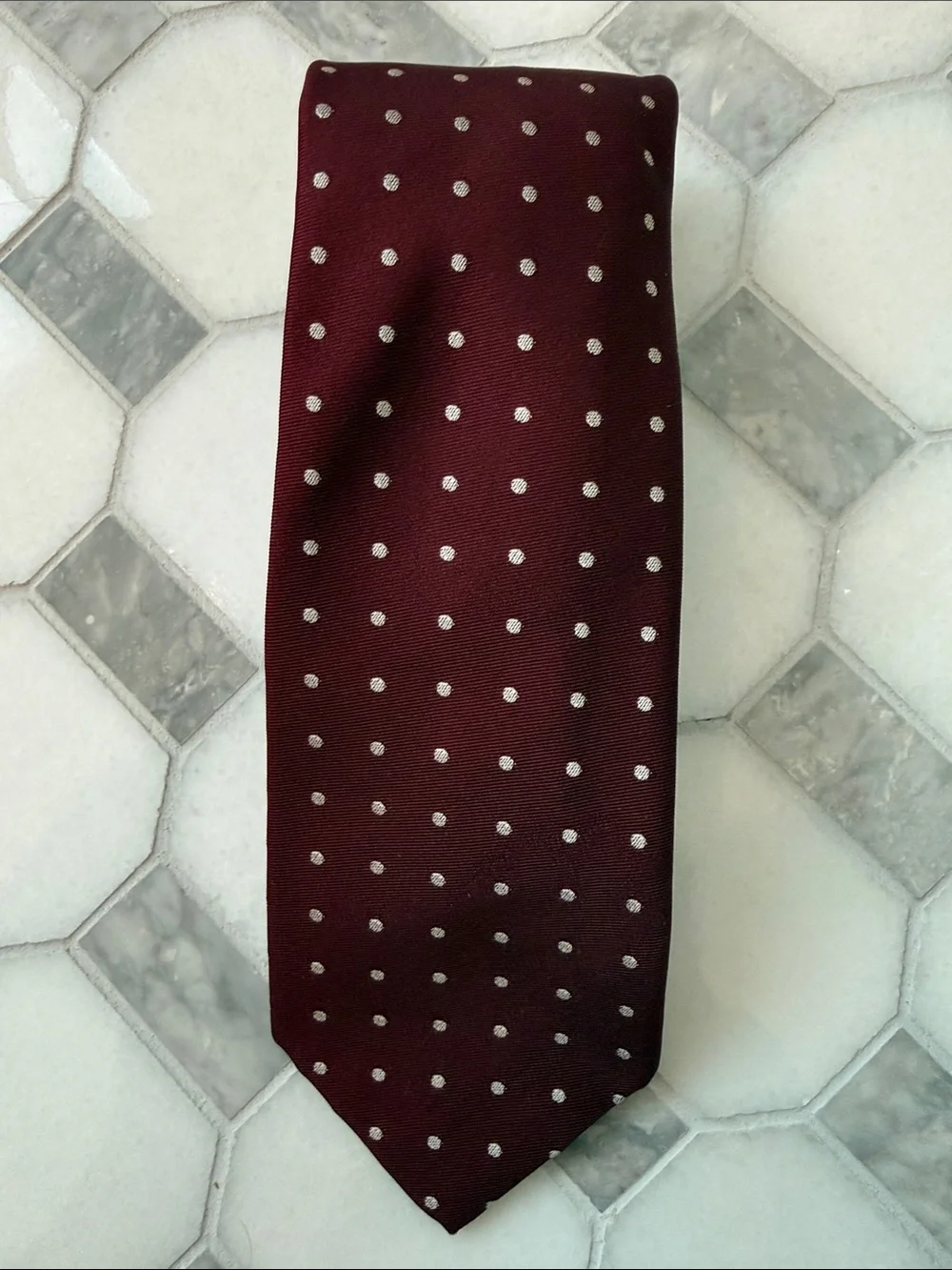 Polo Ralph Lauren Burgundy Silk Tie with White Polka Dots